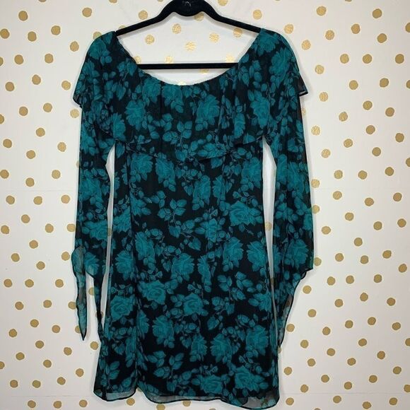sam Edelman Off The Shoulder Teal Floral Dress 10 - Picture 2 of 6